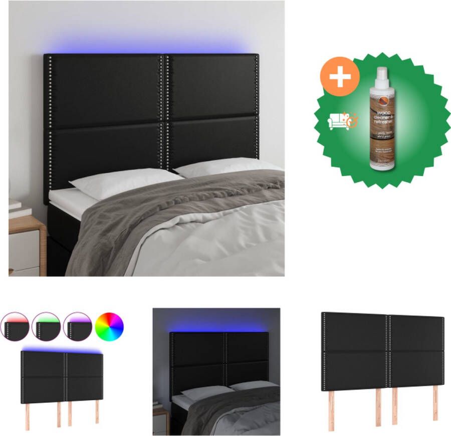 VidaXL Hoofdbord LED 144x5x118 128 cm kunstleer zwart Bedonderdeel Inclusief Houtreiniger en verfrisser