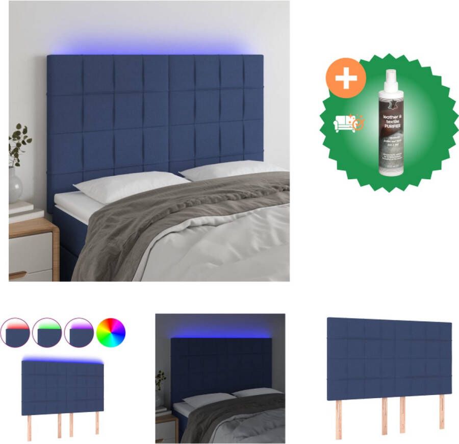VidaXL Hoofdbord LED 144x5x118 128 cm stof blauw Bedonderdeel Inclusief Reiniger