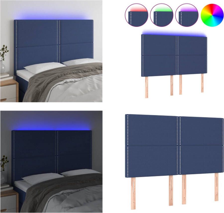 VidaXL Hoofdbord LED 144x5x118 128 cm stof blauw Hoofdbord Hoofdborden Hoofdeinde Houten Hoofdbord