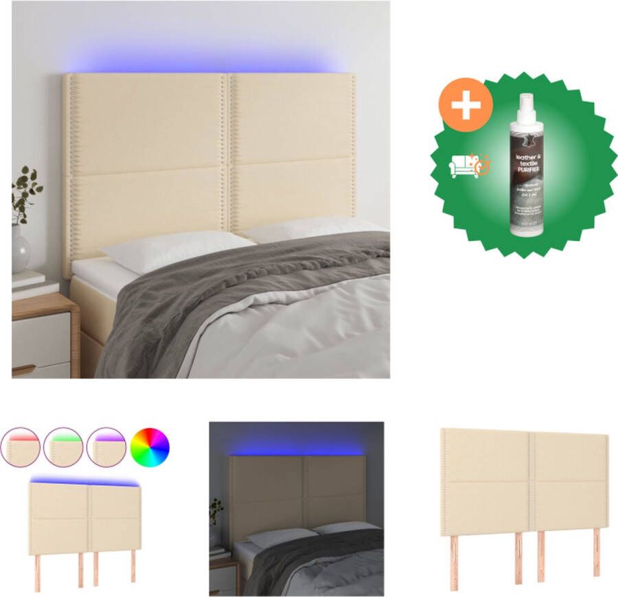 VidaXL Hoofdbord LED 144x5x118 128 cm stof crèmekleurig Bedonderdeel Inclusief Reiniger