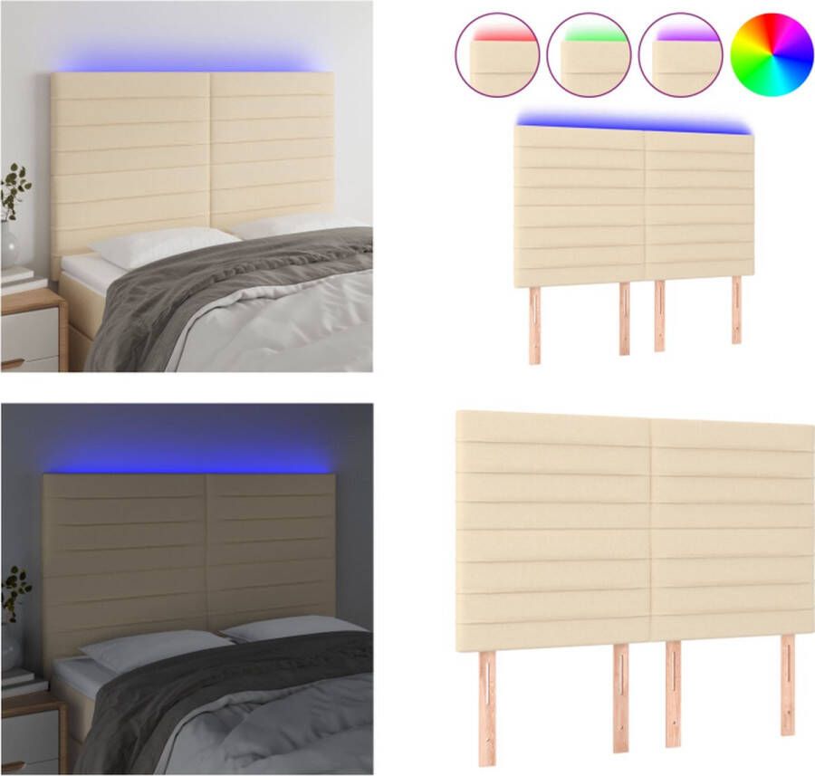 VidaXL Hoofdbord LED 144x5x118 128 cm stof crèmekleurig Hoofdbord Hoofdborden Hoofdeinde Houten Hoofdbord - Foto 3
