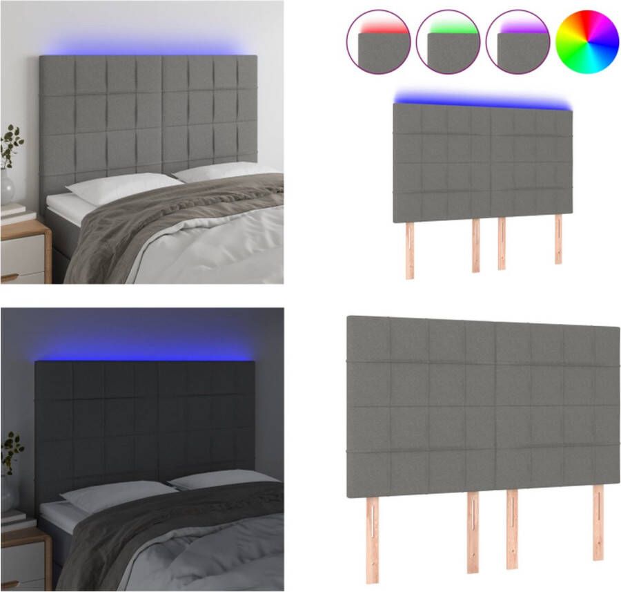 VidaXL Hoofdbord LED 144x5x118 128 cm stof donkergrijs Hoofdbord Hoofdborden Hoofdeinde Houten Hoofdbord
