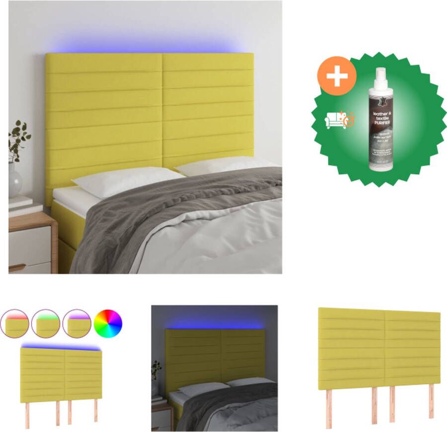 VidaXL Hoofdbord LED 144x5x118 128 cm stof groen Bedonderdeel Inclusief Reiniger