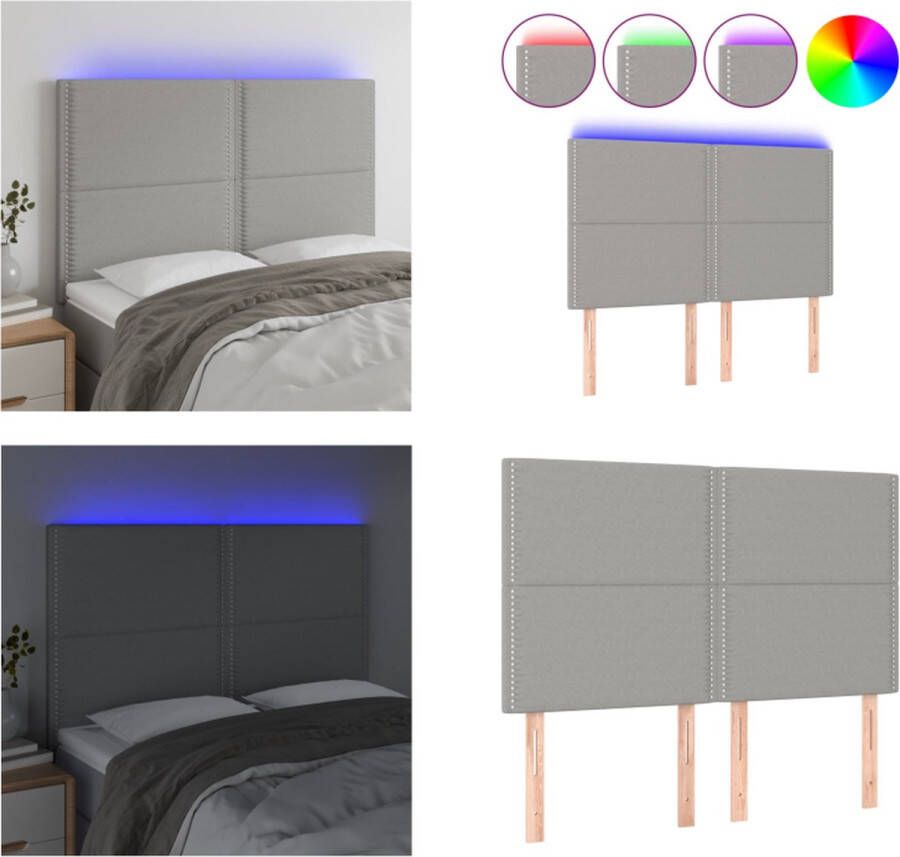 VidaXL Hoofdbord LED 144x5x118 128 cm stof lichtgrijs Hoofdbord Hoofdborden Hoofdeinde Houten Hoofdbord