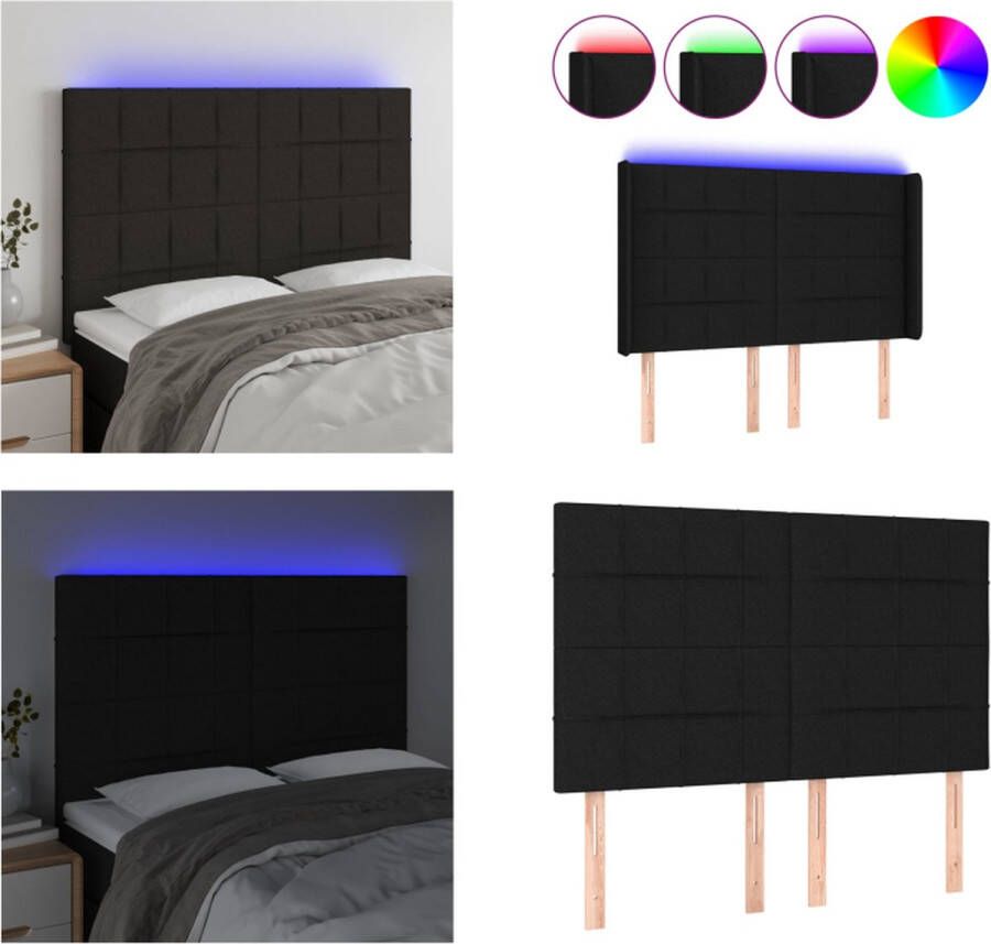 VidaXL Hoofdbord LED 144x5x118 128 cm stof zwart Hoofdbord Hoofdborden Hoofdeinde Houten Hoofdbord