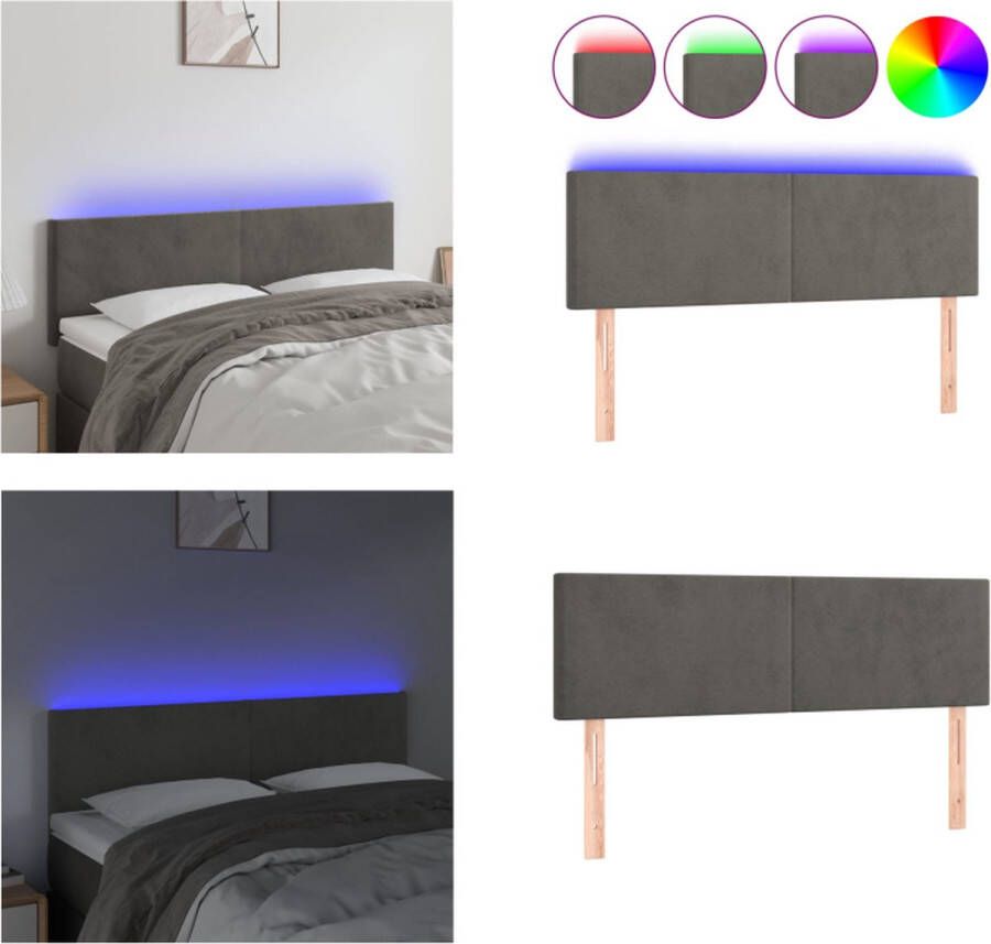 VidaXL Hoofdbord LED 144x5x78 88 cm fluweel donkergrijs Hoofdbord Hoofdborden Hoofdeinde Houten Hoofdbord - Foto 1