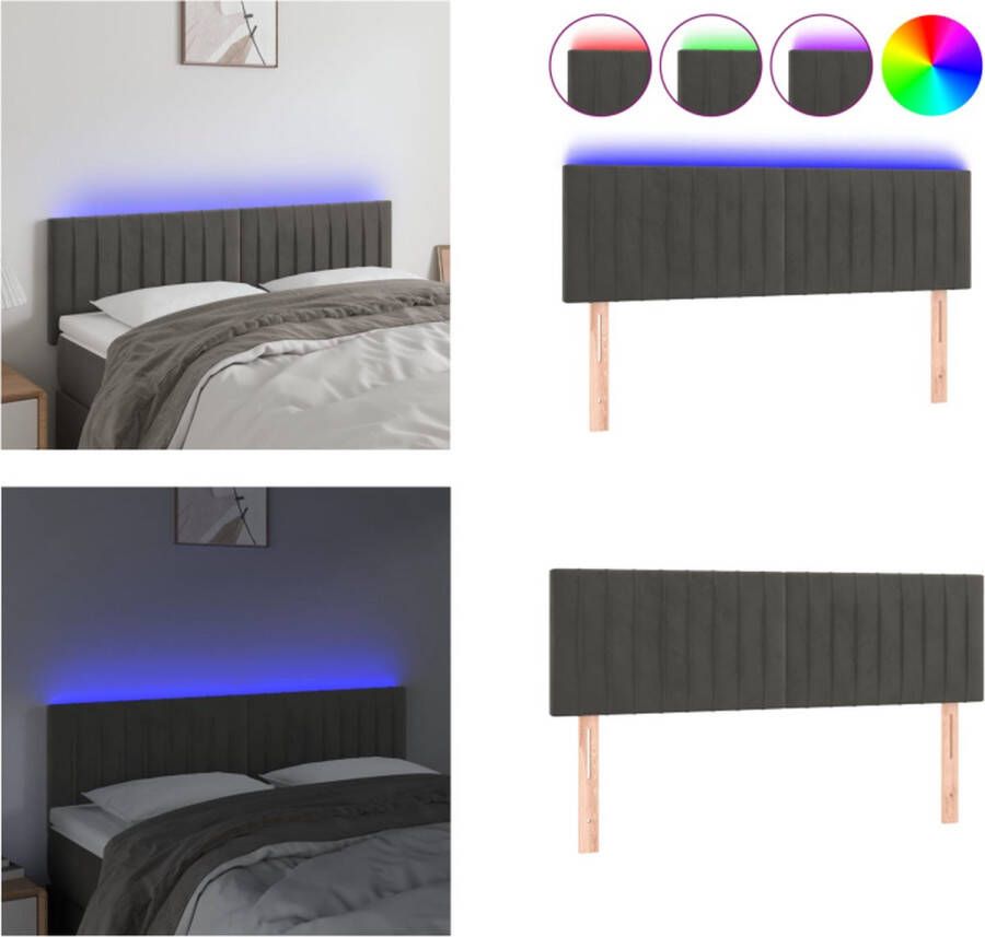 VidaXL Hoofdbord LED 144x5x78 88 cm fluweel donkergrijs Hoofdbord Hoofdborden Hoofdeinde Houten Hoofdbord