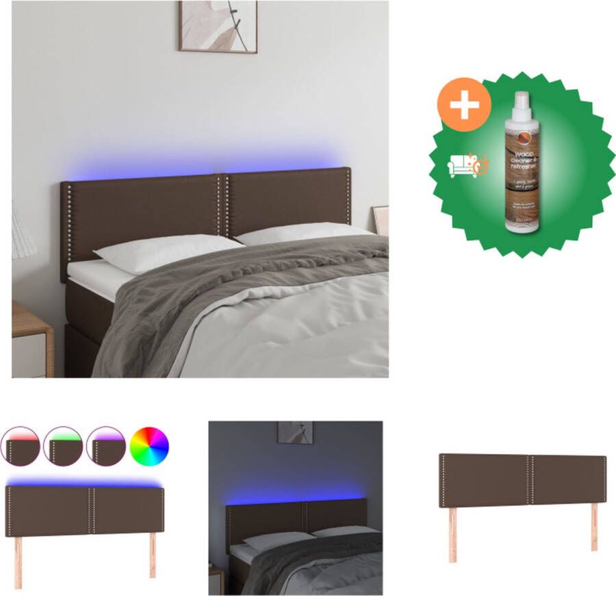 VidaXL Hoofdbord LED 144x5x78 88 cm kunstleer bruin Bedonderdeel Inclusief Houtreiniger en verfrisser