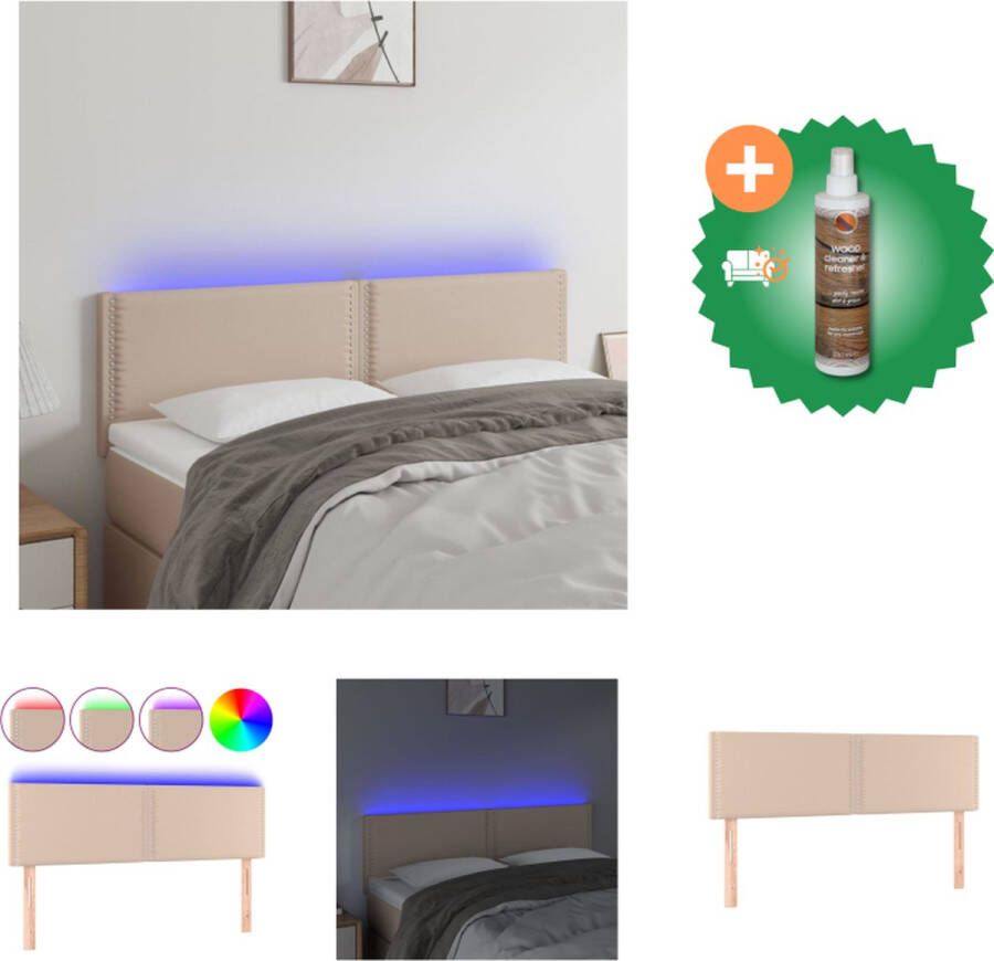 VidaXL Hoofdbord LED 144x5x78 88 cm kunstleer cappuccinokleurig Bedonderdeel Inclusief Houtreiniger en verfrisser