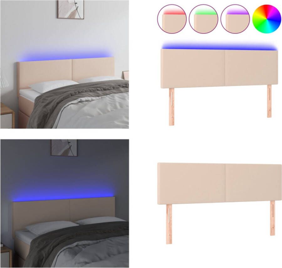 VidaXL Hoofdbord LED 144x5x78 88 cm kunstleer cappuccinokleurig Hoofdbord Hoofdborden Hoofdeinde Houten Hoofdbord - Foto 2