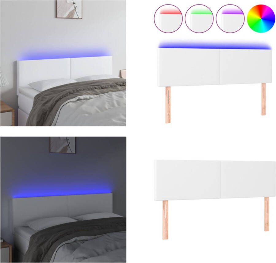 VidaXL Hoofdbord LED 144x5x78 88 cm kunstleer wit Hoofdbord Hoofdborden Hoofdeinde Houten Hoofdbord