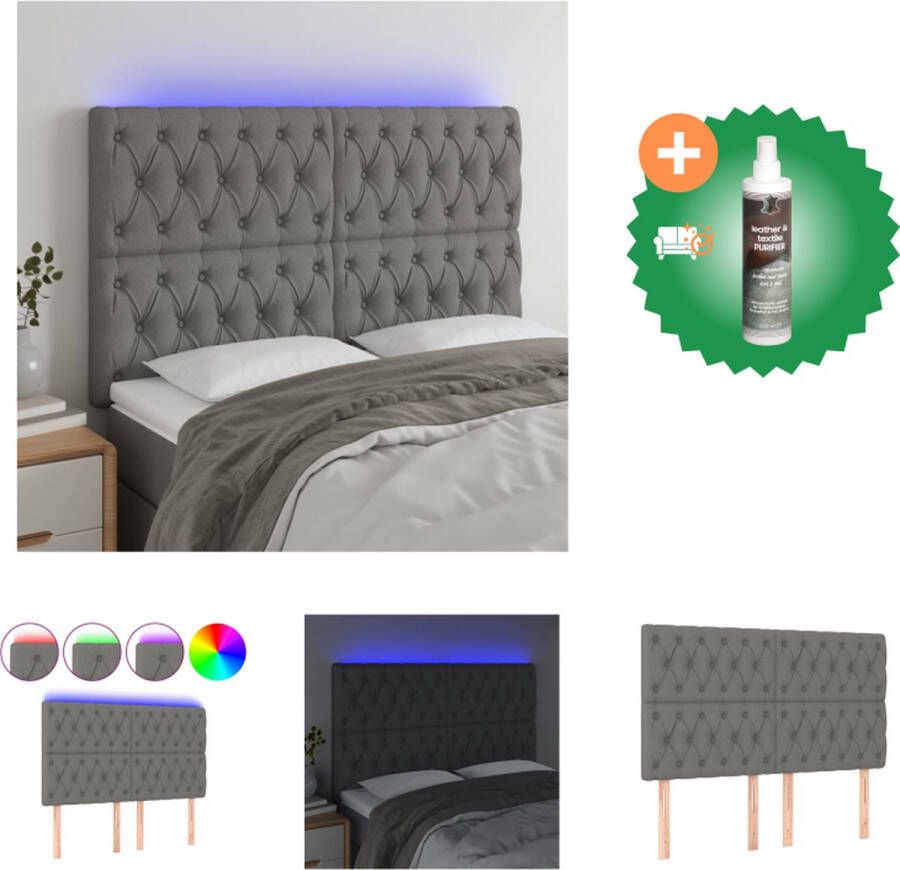 VidaXL Hoofdbord LED 144x7x118 128 cm stof donkergrijs Bedonderdeel Inclusief Reiniger