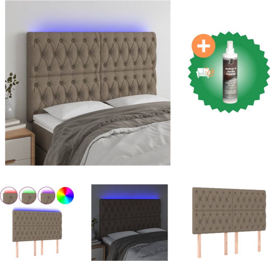 VidaXL Hoofdbord LED 144x7x118 128 cm stof taupe Bedonderdeel Inclusief Reiniger