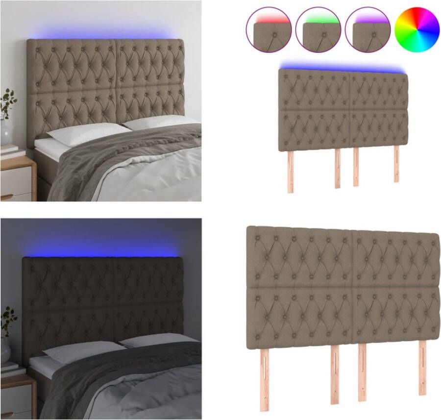 VidaXL Hoofdbord LED 144x7x118 128 cm stof taupe Hoofdbord Hoofdborden Hoofdeinde Houten Hoofdbord