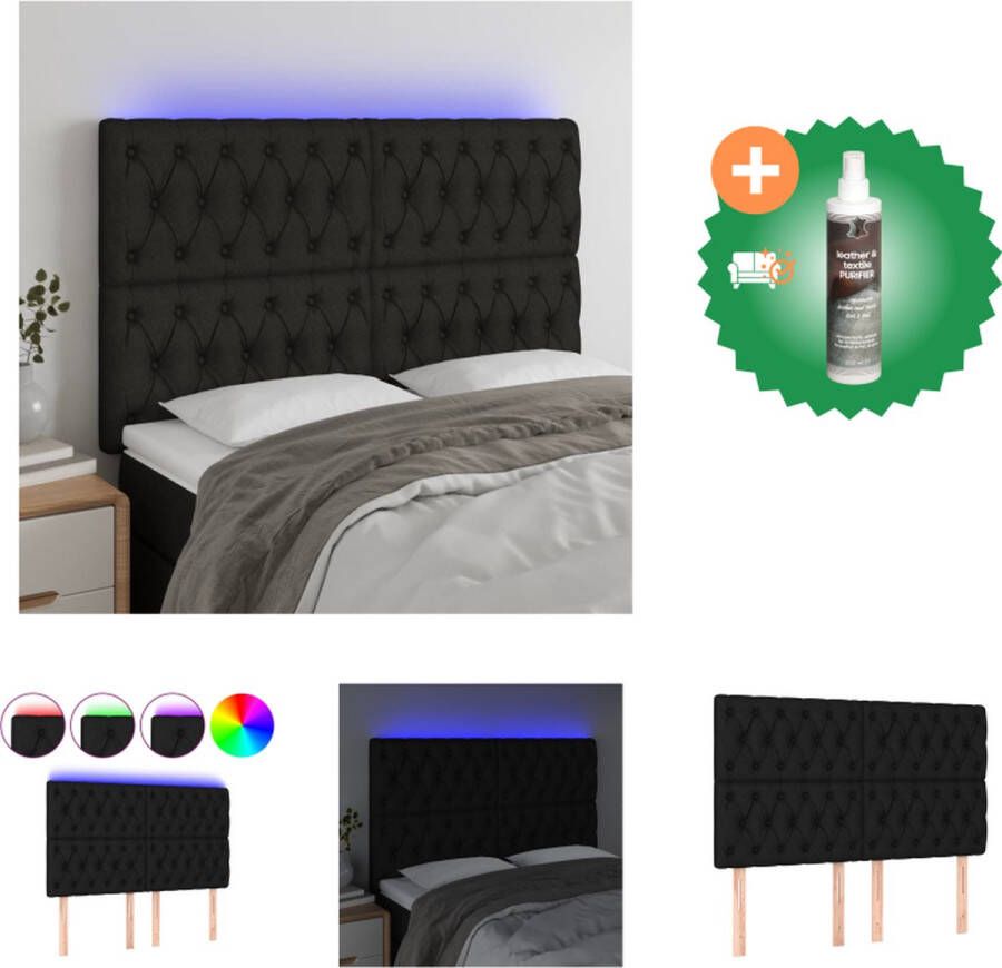 VidaXL Hoofdbord LED 144x7x118 128 cm stof zwart Bedonderdeel Inclusief Reiniger