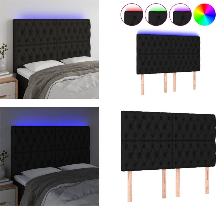 VidaXL Hoofdbord LED 144x7x118 128 cm stof zwart Hoofdbord Hoofdborden Hoofdeinde Houten Hoofdbord