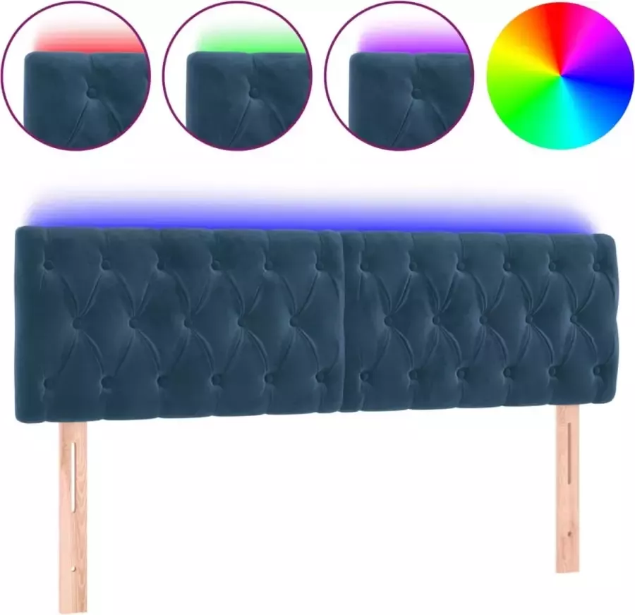 VIDAXL Hoofdbord LED 144x7x78 88 cm fluweel donkerblauw - Foto 3
