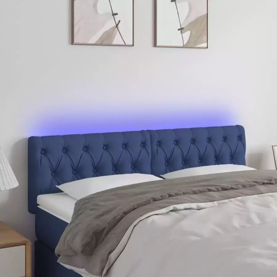 VIDAXL Hoofdbord LED 144x7x78 88 cm stof blauw