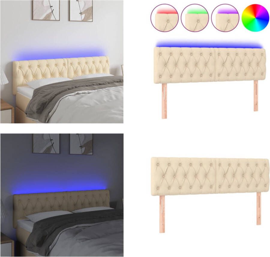 The Living Store Hoofdeind LED-hoofdbord 144 x 7 x 78 88 cm crème stof verstelbare hoogte kleurrijke LED-verlichting snijdbare LED-strip Hoofdboard Led Hoofdbord Crème Hoofdbord Beddecoratie Slaapkamers