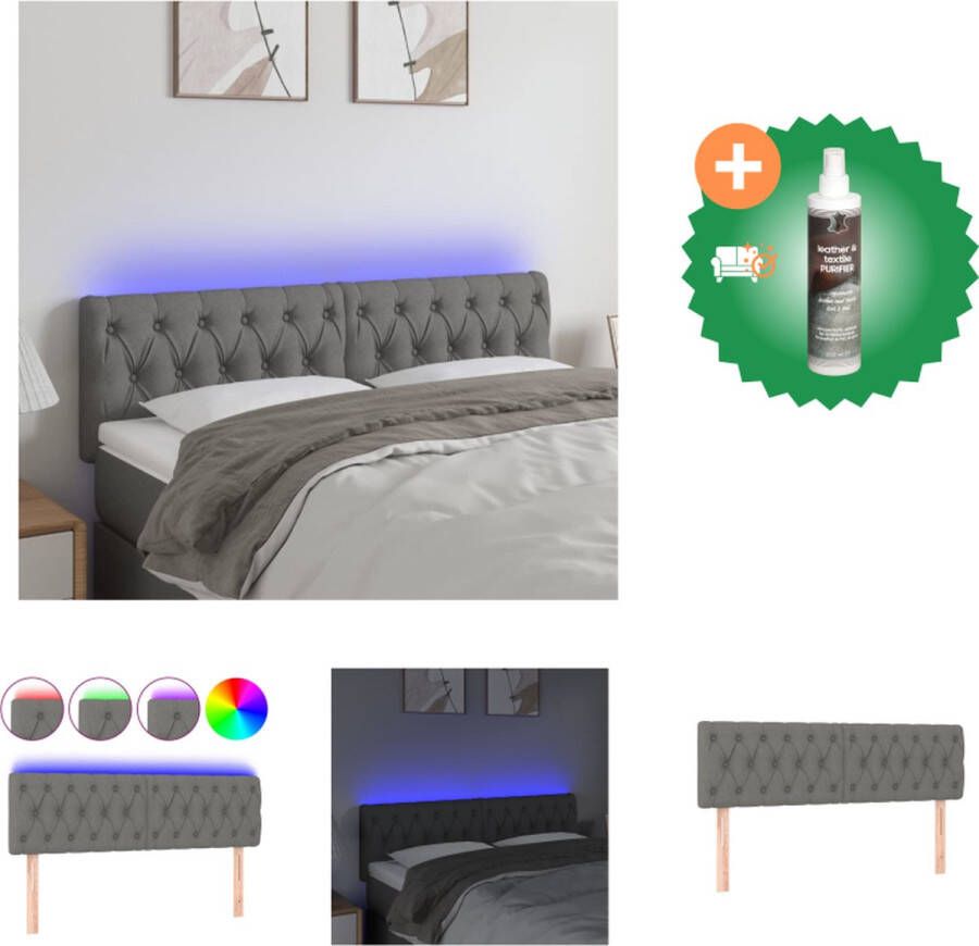 VidaXL Hoofdbord LED 144x7x78 88 cm stof donkergrijs Bedonderdeel Inclusief Reiniger