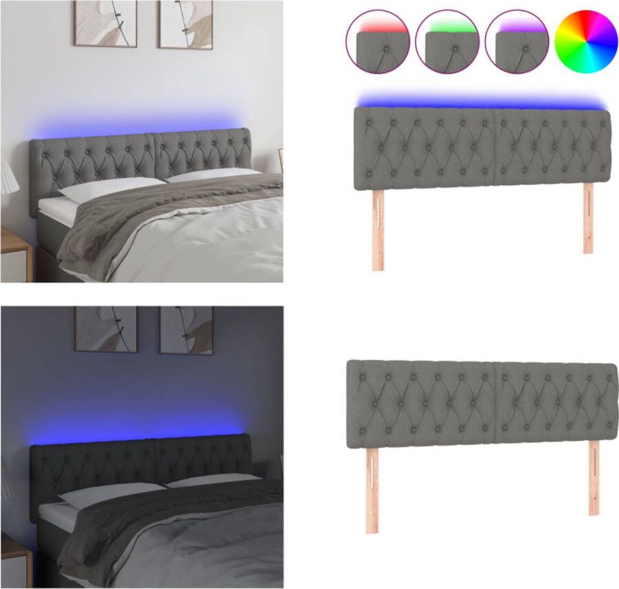 VidaXL Hoofdbord LED 144x7x78 88 cm stof donkergrijs Hoofdbord Hoofdborden Hoofdeinde Houten Hoofdbord - Foto 1