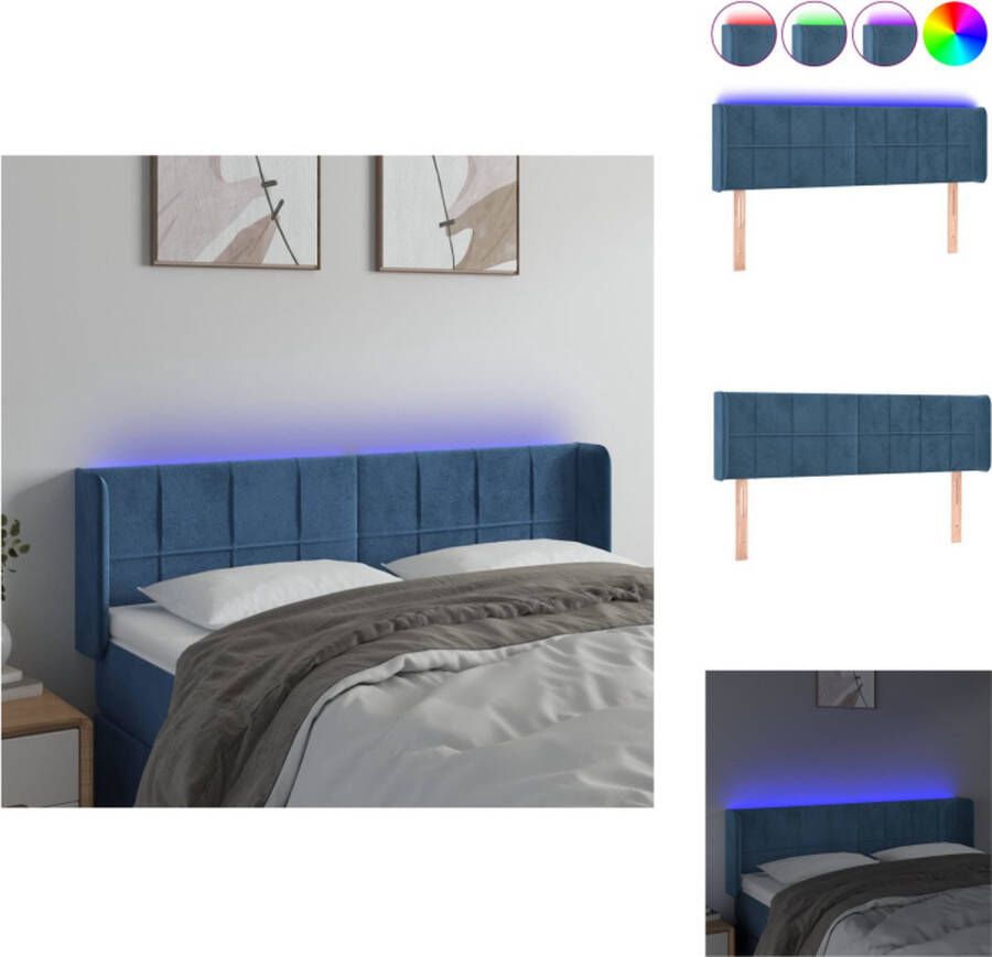 VidaXL Hoofdbord Zacht Fluweel LED-verlichting Verstelbare Hoogte Comfortabele Ondersteuning Snijdbare LED-strip Donkerblauw 147 x 16 x 78 88 cm IP65 1 x Hoofdbord met Randen 2 LED-strips Bedonderdeel - Foto 3