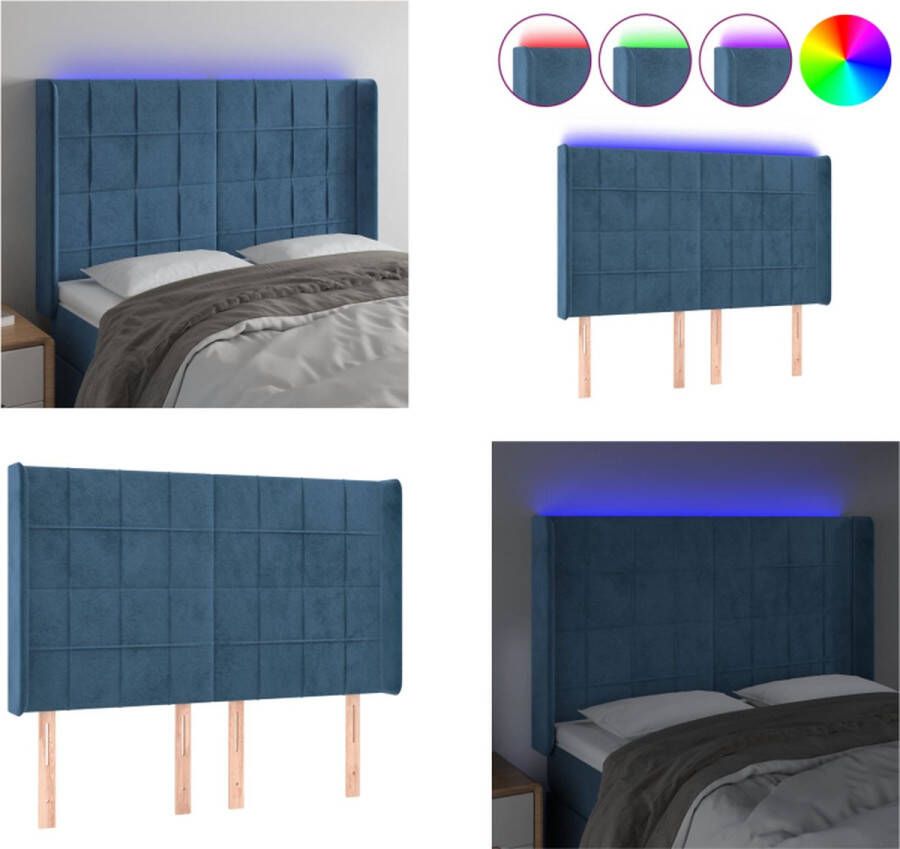 VidaXL Hoofdbord LED 147x16x118 128 cm fluweel donkerblauw Hoofdbord Hoofdborden Hoofdeinde Houten Hoofdbord