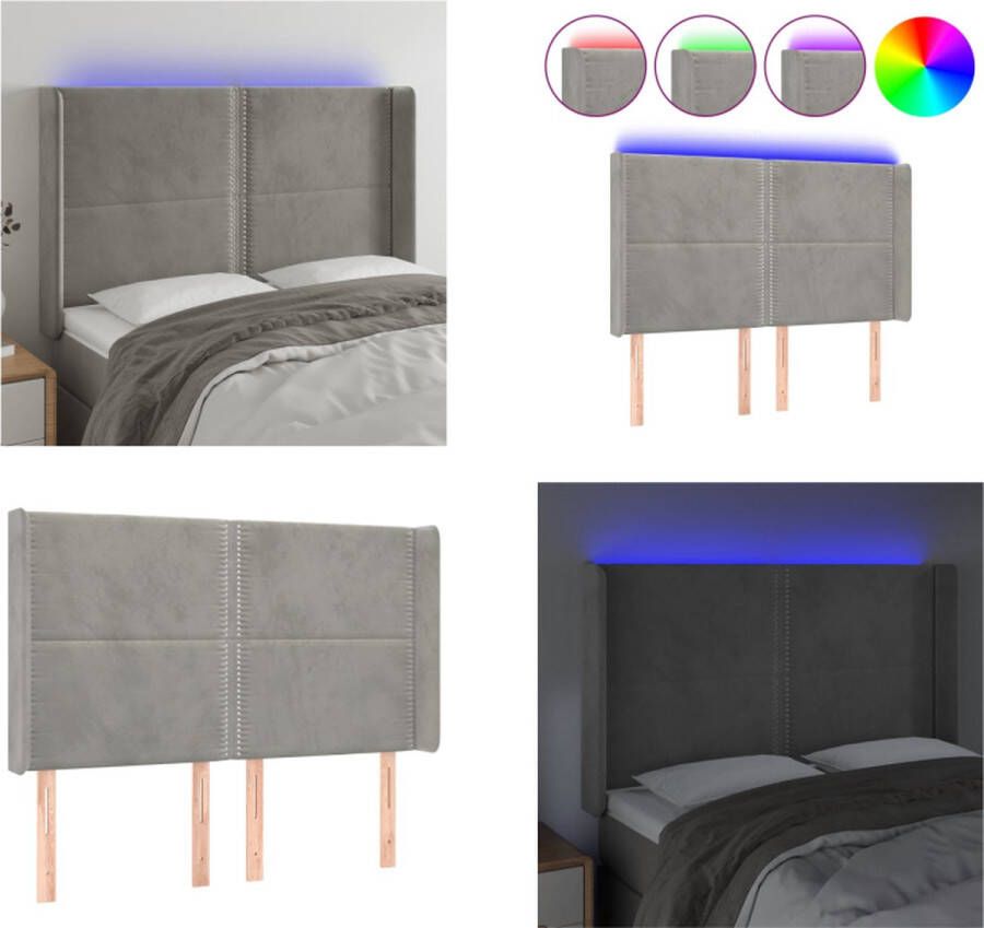 VidaXL Hoofdbord LED 147x16x118 128 cm fluweel lichtgrijs Hoofdbord Hoofdborden Hoofdeinde Houten Hoofdbord