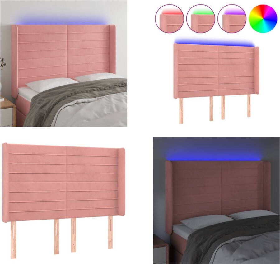 VidaXL Hoofdbord LED 147x16x118 128 cm fluweel roze Hoofdbord Hoofdborden Hoofdeinde Houten Hoofdbord - Foto 2