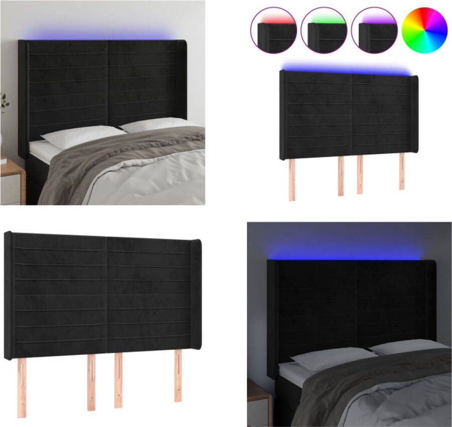 VidaXL Hoofdbord LED 147x16x118 128 cm fluweel zwart Hoofdbord Hoofdborden Hoofdeinde Houten Hoofdbord
