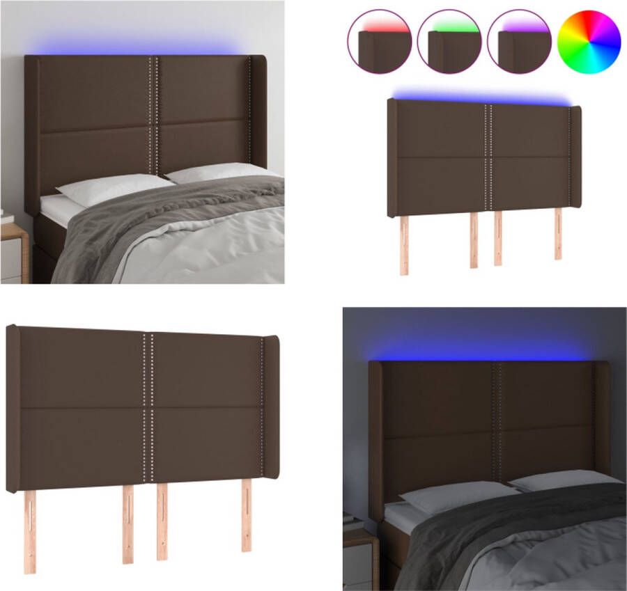 VidaXL Hoofdbord LED 147x16x118 128 cm kunstleer bruin Hoofdbord Hoofdborden Hoofdeinde Houten Hoofdbord - Foto 1