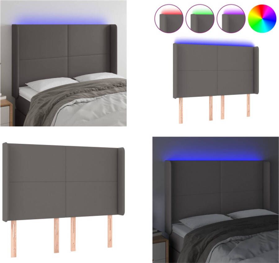 VidaXL Hoofdbord LED 147x16x118 128 cm kunstleer grijs Hoofdbord Hoofdborden Hoofdeinde Houten Hoofdbord - Foto 2