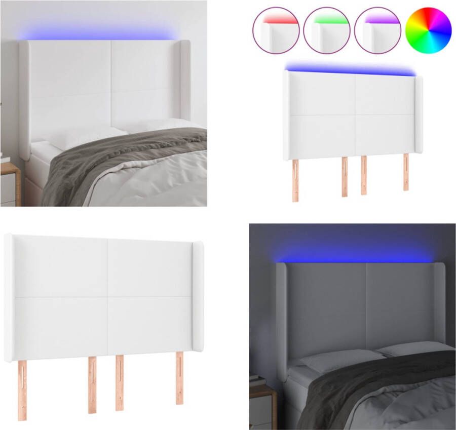 VidaXL Hoofdbord LED 147x16x118 128 cm kunstleer wit Hoofdbord Hoofdborden Hoofdeinde Houten Hoofdbord
