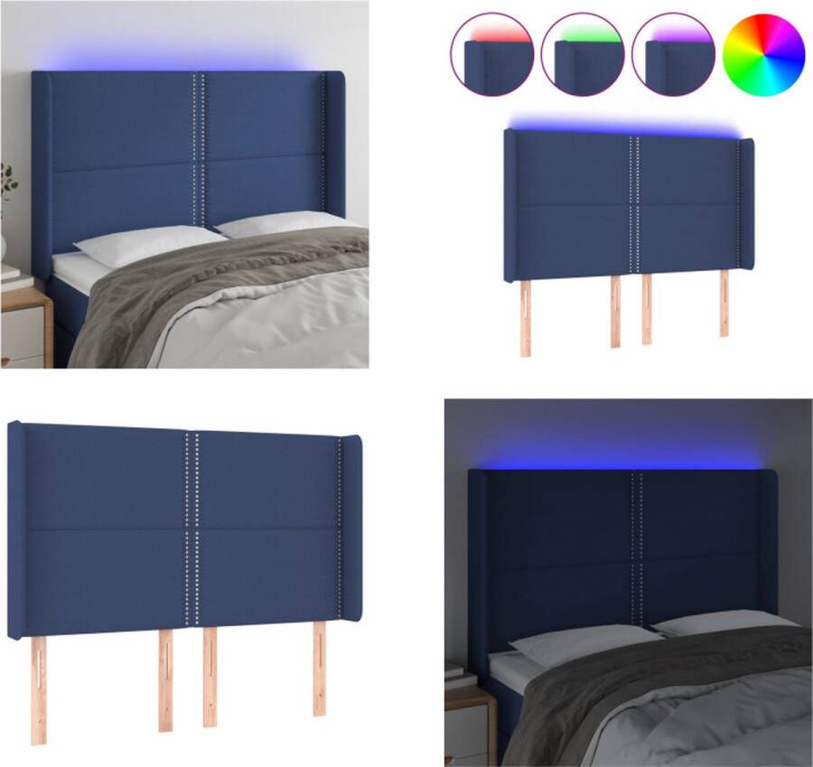 VidaXL Hoofdbord LED 147x16x118 128 cm stof blauw Hoofdbord Hoofdborden Hoofdeinde Houten Hoofdbord - Foto 1