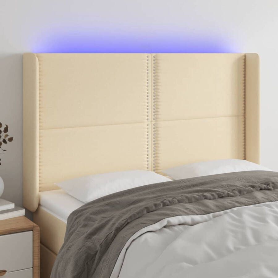 VIDAXL Hoofdbord LED 147x16x118 128 cm stof crèmekleurig