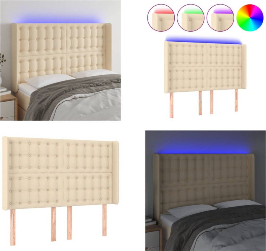 VidaXL Hoofdbord LED 147x16x118 128 cm stof crèmekleurig Hoofdbord Hoofdborden Hoofdeinde Houten Hoofdbord - Foto 2