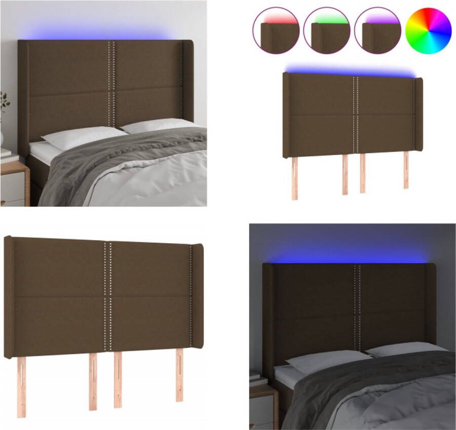 VidaXL Hoofdbord LED 147x16x118 128 cm stof donkerbruin Hoofdbord Hoofdborden Hoofdeinde Houten Hoofdbord - Foto 2