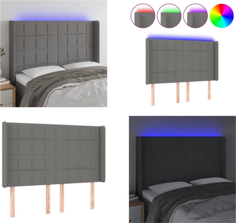 VidaXL Hoofdbord LED 147x16x118 128 cm stof donkergrijs Hoofdbord Hoofdborden Hoofdeinde Houten Hoofdbord