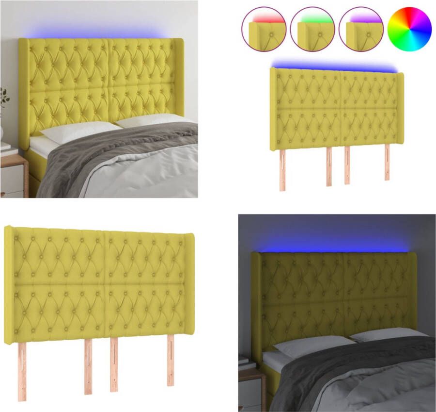 VidaXL Hoofdbord LED 147x16x118 128 cm stof groen Hoofdbord Hoofdborden Hoofdeinde Houten Hoofdbord
