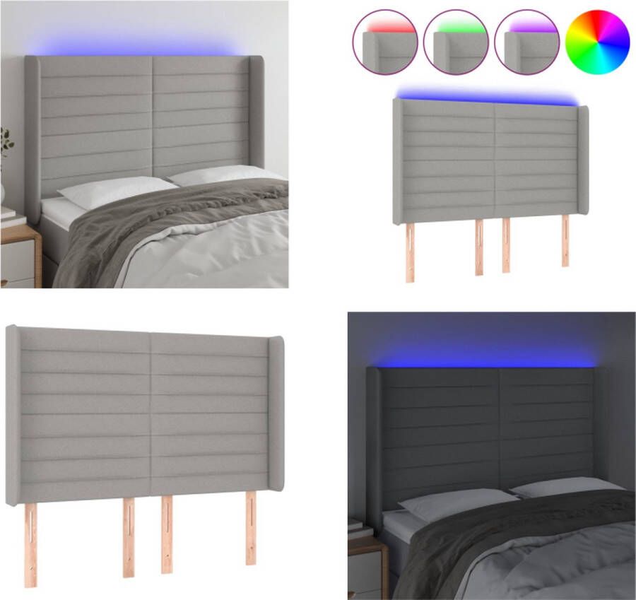 VidaXL Hoofdbord LED 147x16x118 128 cm stof lichtgrijs Hoofdbord Hoofdborden Hoofdeinde Houten Hoofdbord