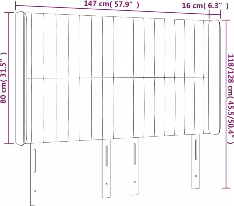 VIDAXL Hoofdbord LED 147x16x118 128 cm stof zwart - Foto 2