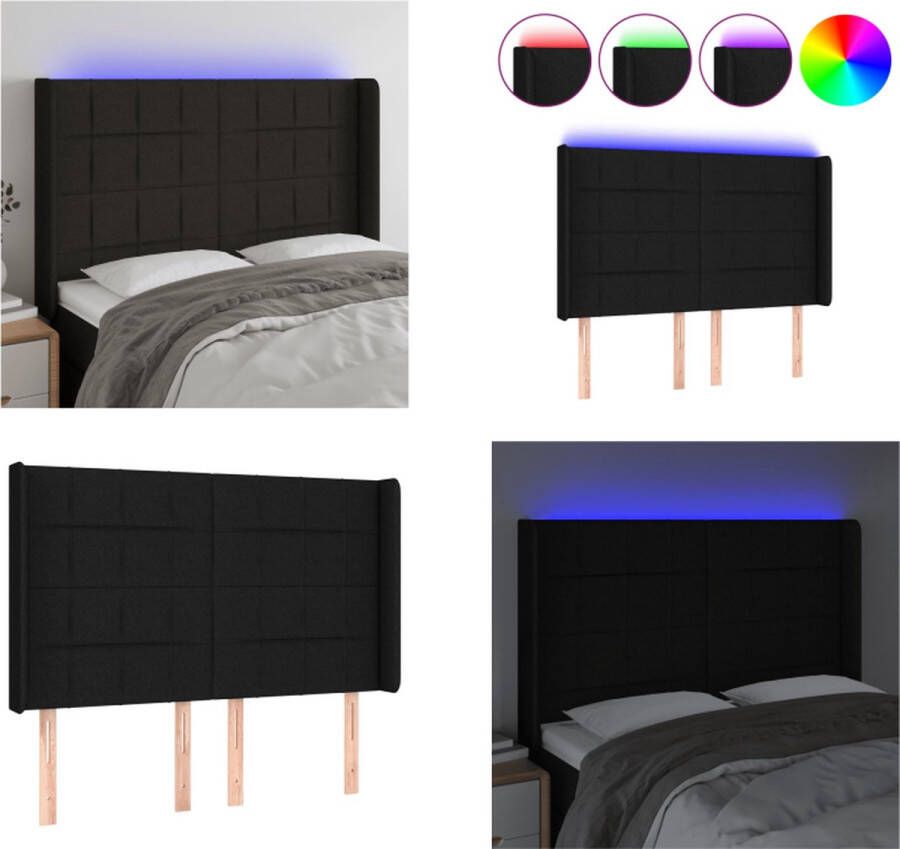 VidaXL Hoofdbord LED 147x16x118 128 cm stof zwart Hoofdbord Hoofdborden Hoofdeinde Houten Hoofdbord
