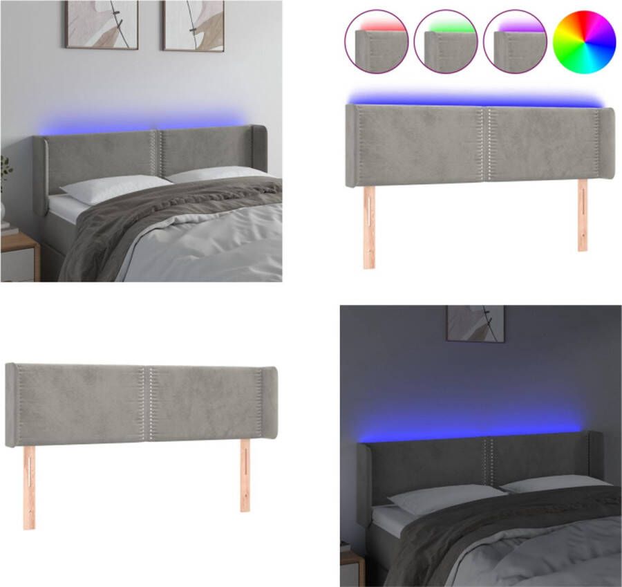 VidaXL Hoofdbord LED 147x16x78 88 cm fluweel lichtgrijs Hoofdbord Hoofdborden Hoofdeinde Houten Hoofdbord