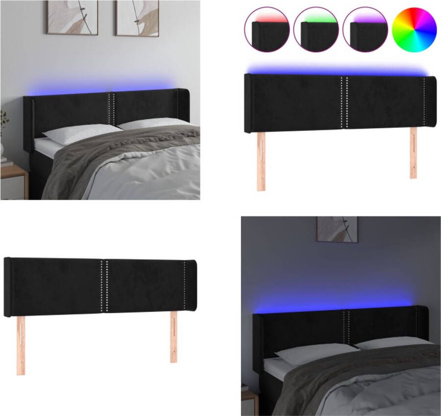 VidaXL Hoofdbord LED 147x16x78 88 cm fluweel zwart Hoofdbord Hoofdborden Hoofdeinde Houten Hoofdbord