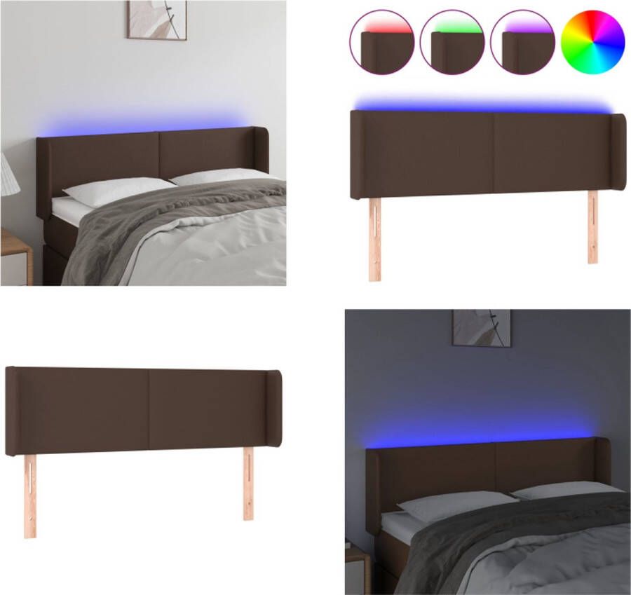 VidaXL Hoofdbord LED 147x16x78 88 cm kunstleer bruin Hoofdbord Hoofdborden Hoofdeinde Houten Hoofdbord