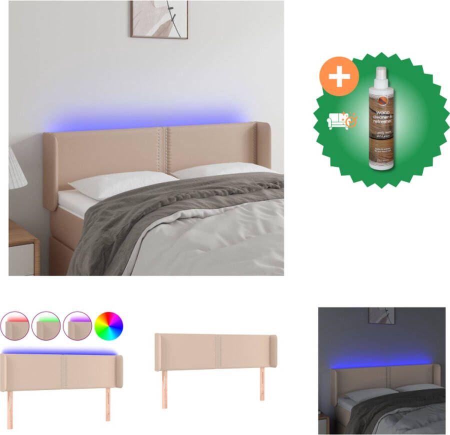 VidaXL Hoofdbord LED 147x16x78 88 cm kunstleer cappuccinokleurig Bedonderdeel Inclusief Houtreiniger en verfrisser