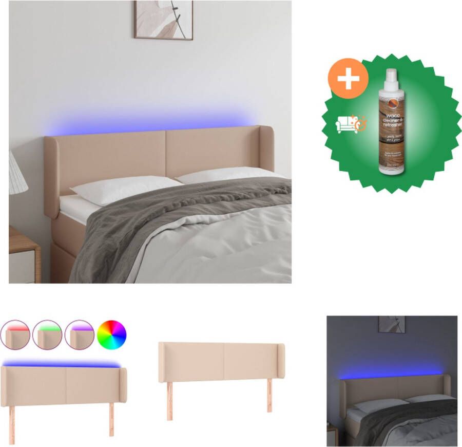 VidaXL Hoofdbord LED 147x16x78 88 cm kunstleer cappuccinokleurig Bedonderdeel Inclusief Houtreiniger en verfrisser