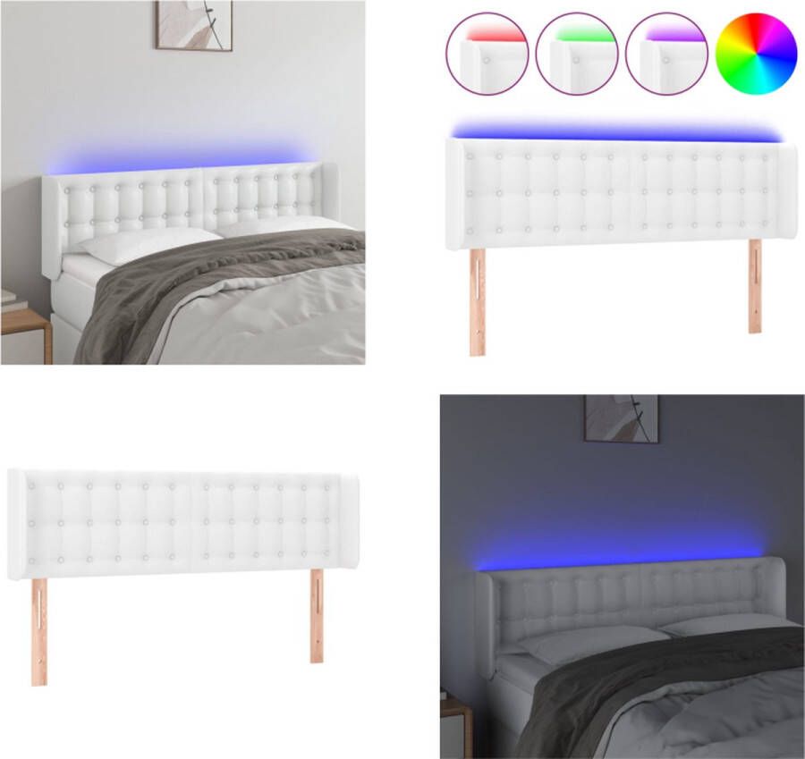 VidaXL Hoofdbord LED 147x16x78 88 cm kunstleer wit Hoofdbord Hoofdborden Hoofdeinde Houten Hoofdbord