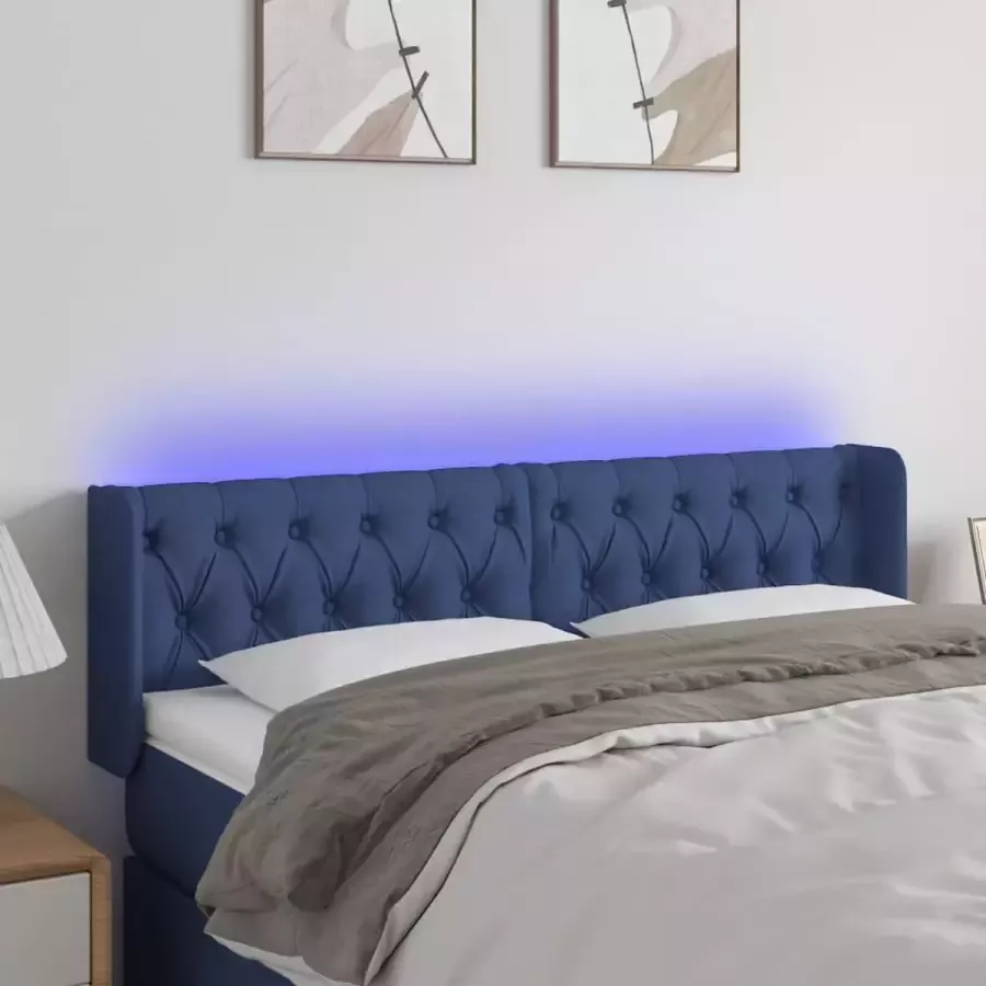 VIDAXL Hoofdbord LED 147x16x78 88 cm stof blauw - Foto 1