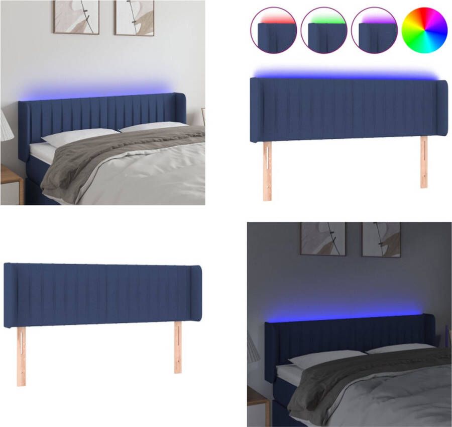 VidaXL Hoofdbord LED 147x16x78 88 cm stof blauw Hoofdbord Hoofdborden Hoofdeinde Houten Hoofdbord